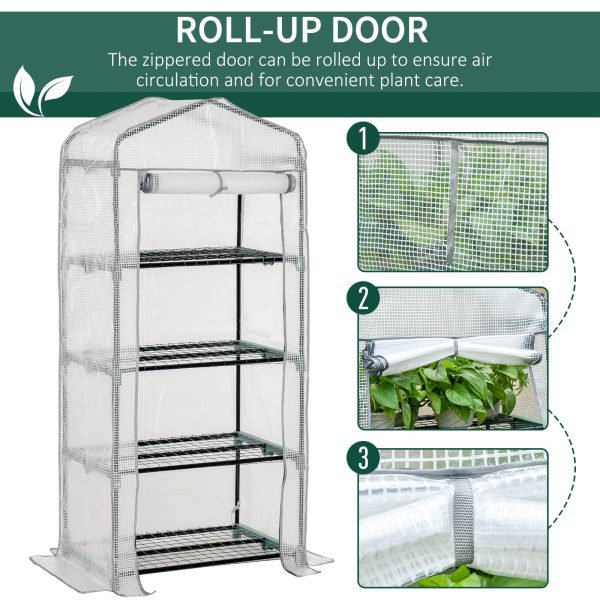 4 Tiers Mini Portable Greenhouse Plant Grow Shed Metal Frame White Cover - Image 5
