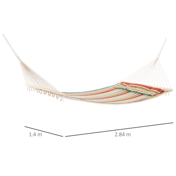 Double Outdoor Patio Cotton Hammock Swing Bed with Pillow,  188 x 140 cm, Green - Image 3