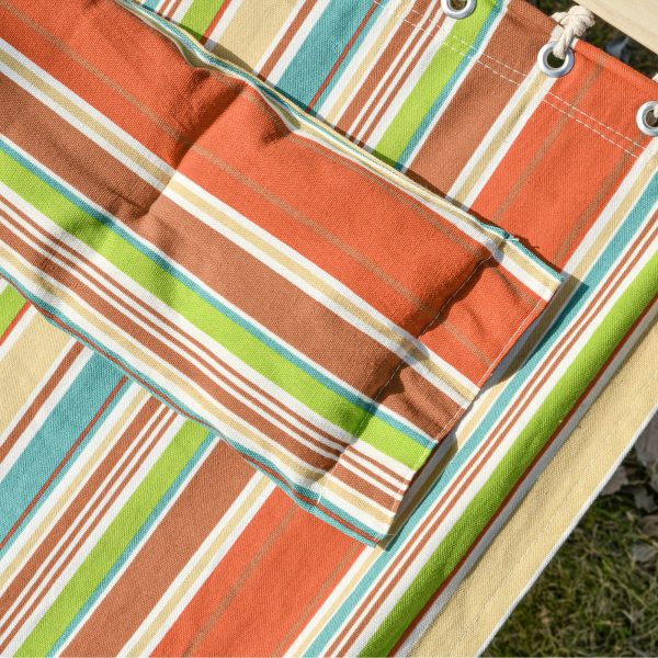 Double Outdoor Patio Cotton Hammock Swing Bed with Pillow,  188 x 140 cm, Green - Image 5