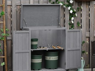 Wooden Garden Shed Double Door Tool Storage House, 74x43x88cm, Grey