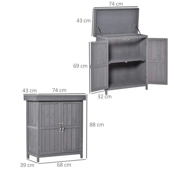 Wooden Garden Shed Double Door Tool Storage House, 74x43x88cm, Grey - Image 2