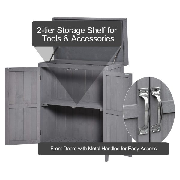 Wooden Garden Shed Double Door Tool Storage House, 74x43x88cm, Grey - Image 5