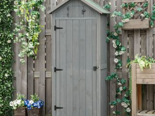 Wooden Garden Storage Shed Tool Storage Box, 77 x 54 x 179 cm, Grey