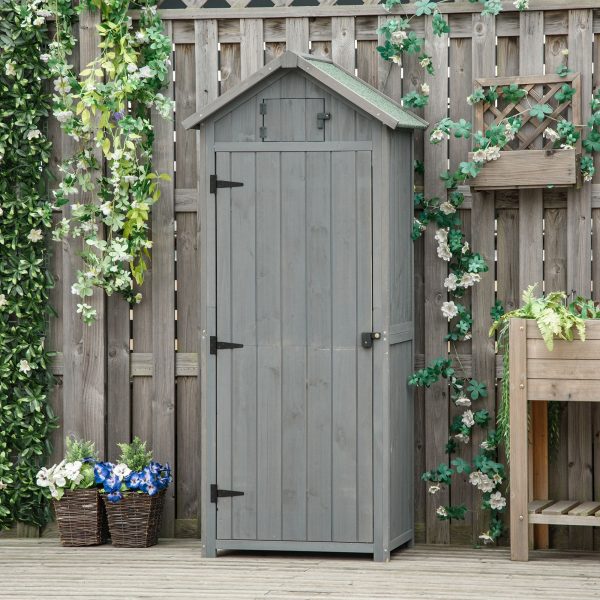 Wooden Garden Storage Shed Tool Storage Box, 77 x 54 x 179 cm, Grey