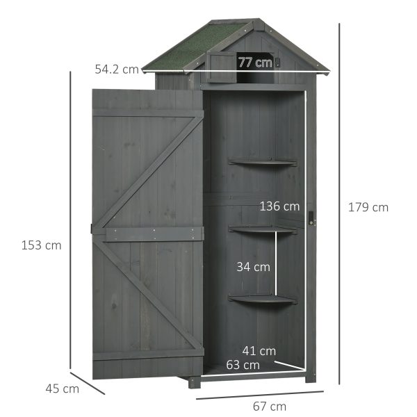 Wooden Garden Storage Shed Tool Storage Box, 77 x 54 x 179 cm, Grey - Image 2