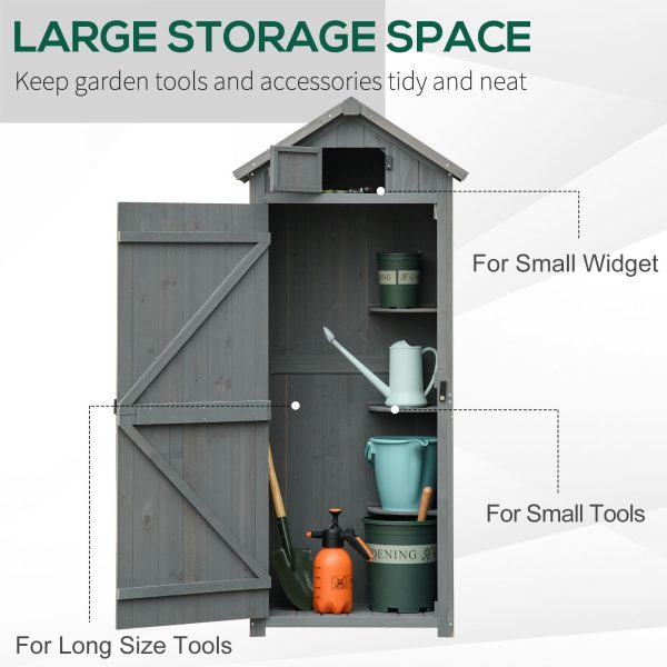 Wooden Garden Storage Shed Tool Storage Box, 77 x 54 x 179 cm, Grey - Image 3