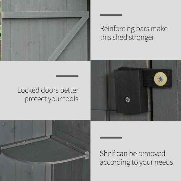 Wooden Garden Storage Shed Tool Storage Box, 77 x 54 x 179 cm, Grey - Image 5