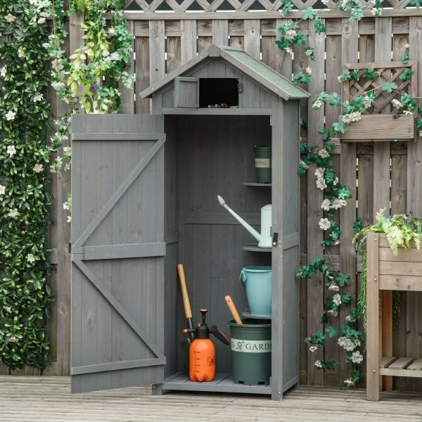 Wooden Garden Storage Shed Tool Storage Box, 77 x 54 x 179 cm, Grey - Image 6