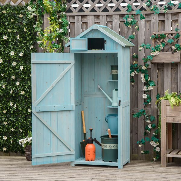 Wooden Garden Storage Shed Tool Storage Box, 77 x 54 x 179 cm, Blue