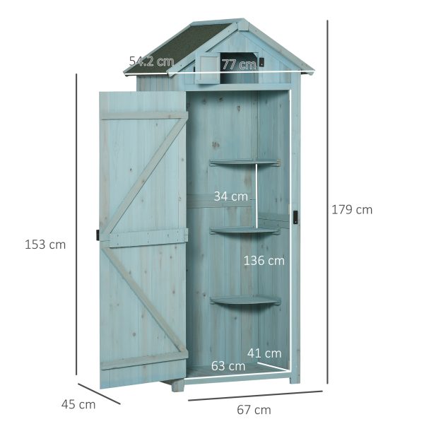 Wooden Garden Storage Shed Tool Storage Box, 77 x 54 x 179 cm, Blue - Image 2