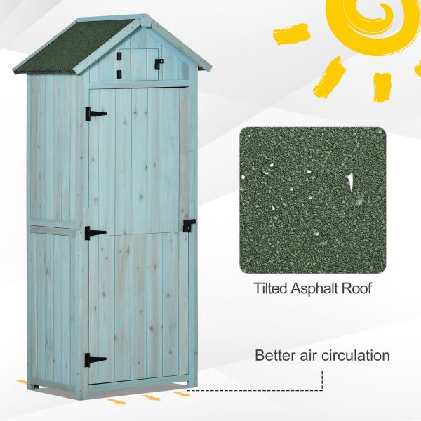 Wooden Garden Storage Shed Tool Storage Box, 77 x 54 x 179 cm, Blue - Image 3
