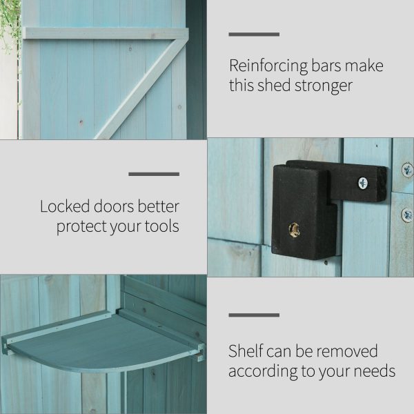 Wooden Garden Storage Shed Tool Storage Box, 77 x 54 x 179 cm, Blue - Image 4