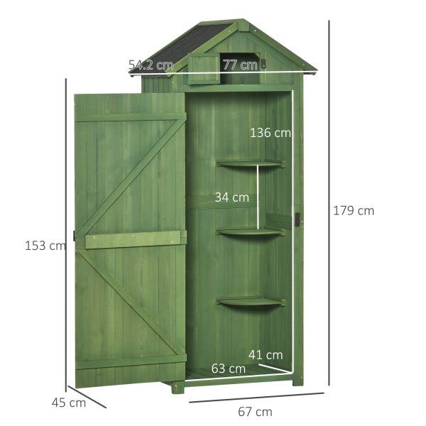 Outsunny Wooden Garden Storage Shed Tool Storage Box, 77 x 54 x 179 cm, Green - Image 2
