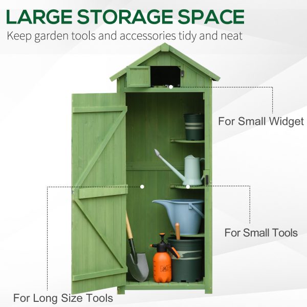 Outsunny Wooden Garden Storage Shed Tool Storage Box, 77 x 54 x 179 cm, Green - Image 3