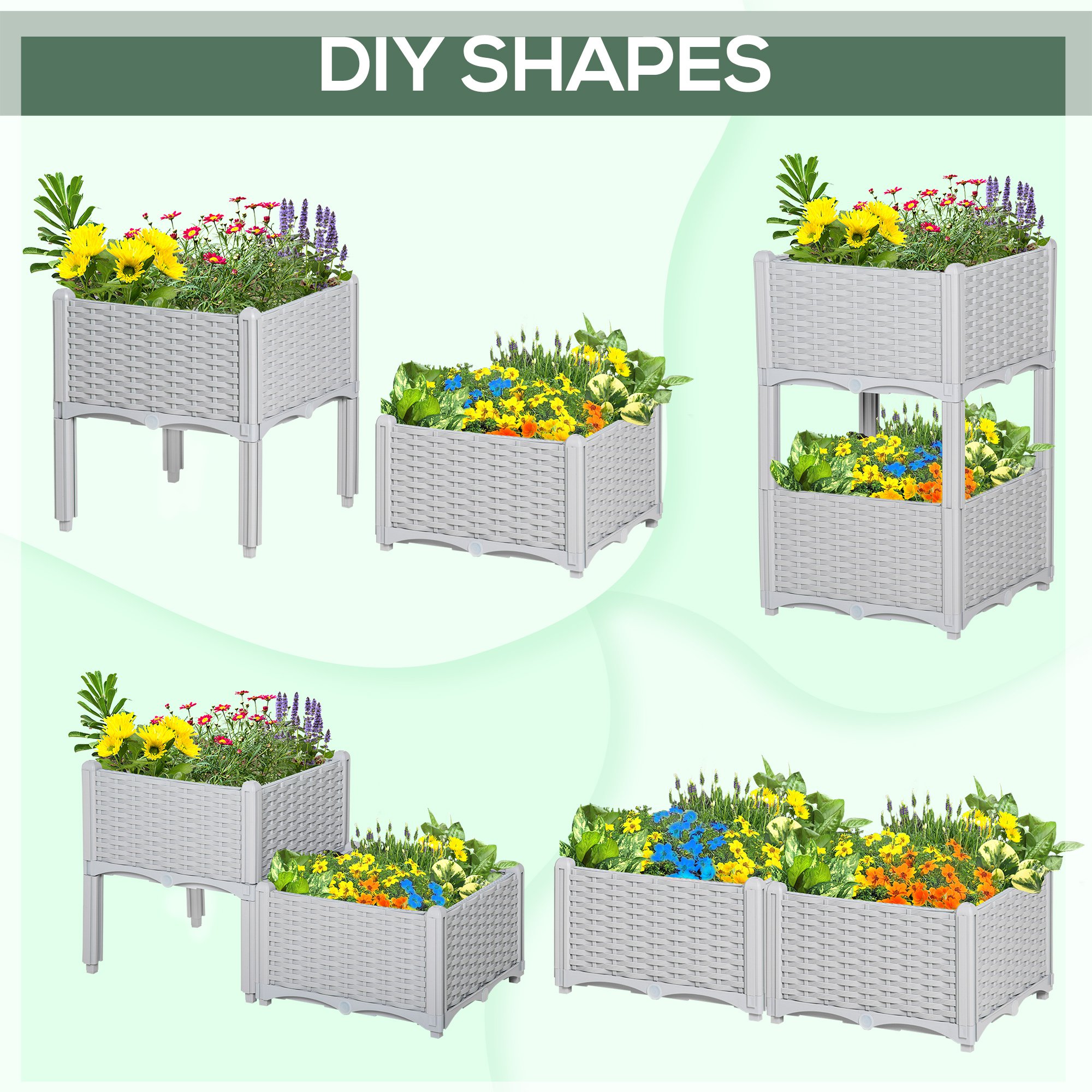 2 Set Garden Raised Bed Elevated Patio Flower Planter Box PP Vegetables Grey - Image 4