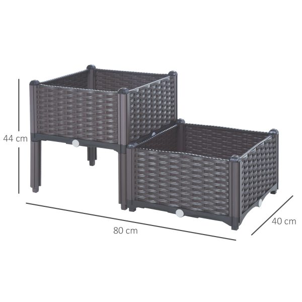 PP Set Of 2 Raised Outdoor Garden Planter Box Brown - Image 3