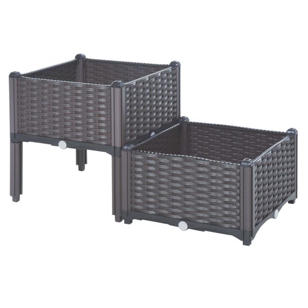 PP Set Of 2 Raised Outdoor Garden Planter Box Brown - Image 5