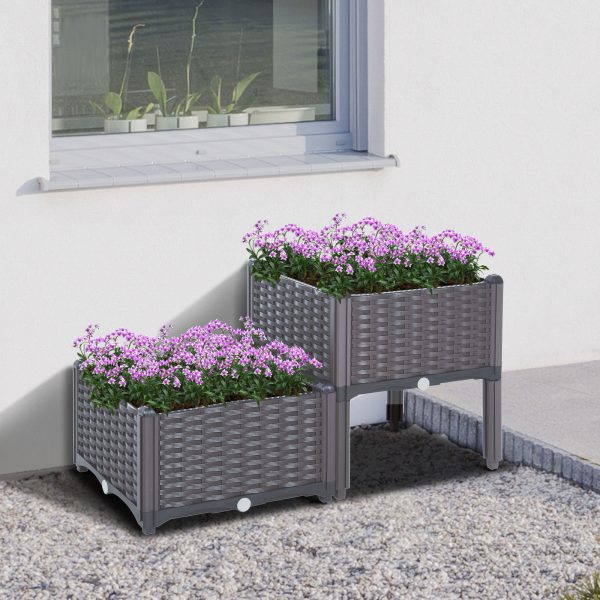 PP Set Of 2 Raised Outdoor Garden Planter Box Brown - Image 6