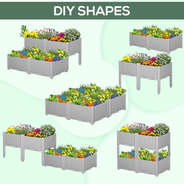 Set of 4 Garden Raised Bed Elevated Patio Flower Planter Box PP Vegetables Grey - Image 4