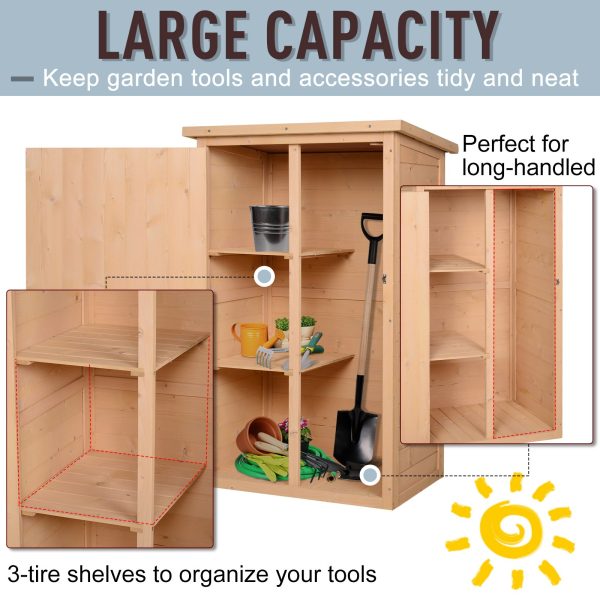 Garden Shed Outdoor Tool Storage w/ 2 Shelve 75 x 56 x115cm Natural - Image 3
