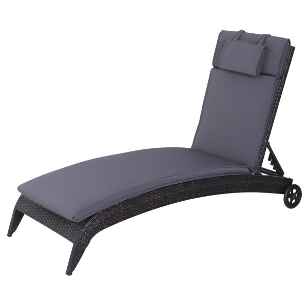 Garden Sun Lounger Chair Cushion Reclining Relaxer Indoor Outdoor Grey - Image 3