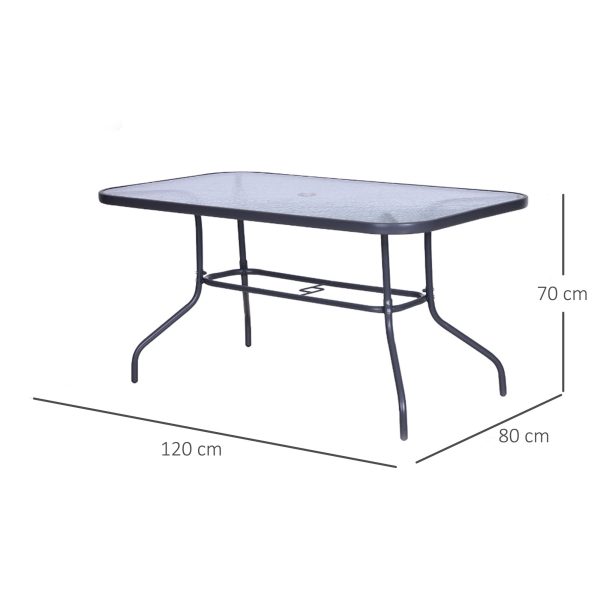 Metal Garden Dining Table Outdoor Patio w/ Glass, Umbrella Hole - Image 2