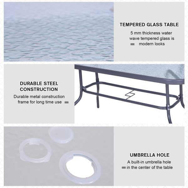 Metal Garden Dining Table Outdoor Patio w/ Glass, Umbrella Hole - Image 3