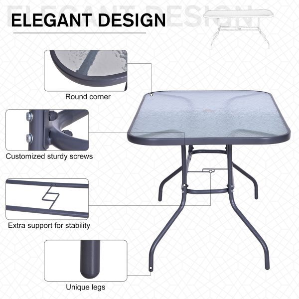 Metal Garden Dining Table Outdoor Patio w/ Glass, Umbrella Hole - Image 4
