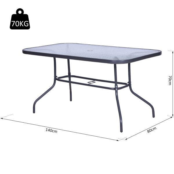 Metal Garden Dining Table Outdoor Patio w/ Glass, Umbrella Hole - Image 2