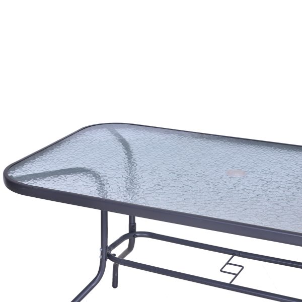 Metal Garden Dining Table Outdoor Patio w/ Glass, Umbrella Hole - Image 7
