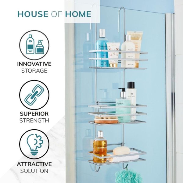 3 Tier Non Rust Hanging Shower Caddy Bathroom Organiser in Silver - Image 3