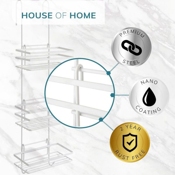 3 Tier Non Rust Hanging Shower Caddy Bathroom Organiser in White - Image 3
