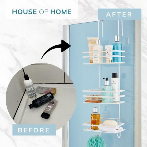 3 Tier Non Rust Hanging Shower Caddy Bathroom Organiser in White - Image 5