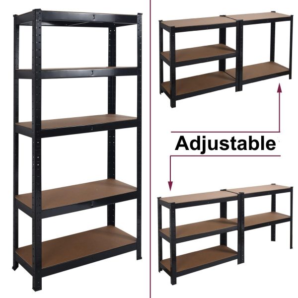 Heavy Duty Steel & MDF 5 Tier Racking Shelf in Black