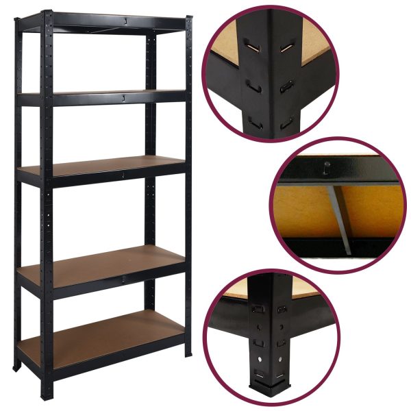 Heavy Duty Steel & MDF 5 Tier Racking Shelf in Black - Image 4