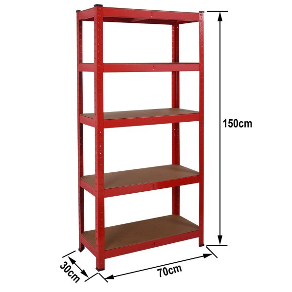 Heavy Duty Steel & MDF 5 Tier Racking Shelf in Red - Image 2