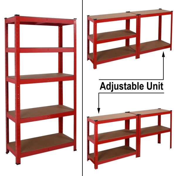 Heavy Duty Steel & MDF 5 Tier Racking Shelf in Red - Image 6