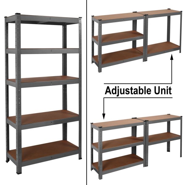 Heavy Duty Steel & MDF 5 Tier Racking in Grey