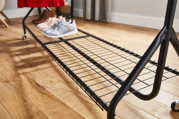 5ft long x 5ft Black Heavy Duty Hanging Clothes Garment Rail with Shoe Rack Shelf and Hat Stand - Image 3