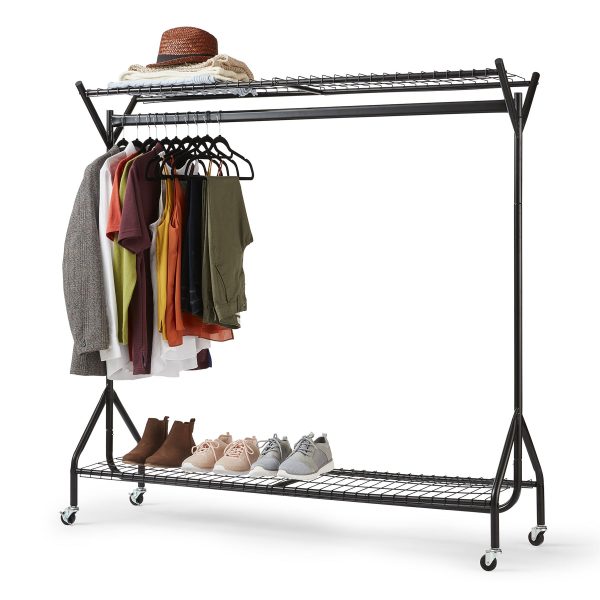 5ft long x 5ft Black Heavy Duty Hanging Clothes Garment Rail with Shoe Rack Shelf and Hat Stand - Image 4