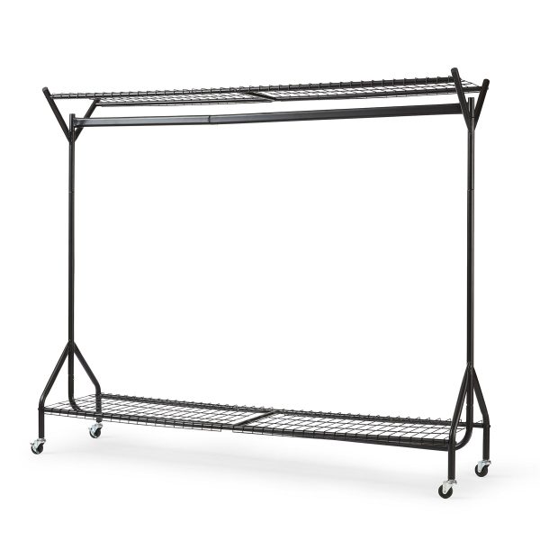 6ft long x 5ft Black Heavy Duty Hanging Clothes Garment Rail with Shoe Rack Shelf and Hat Stand - Image 3