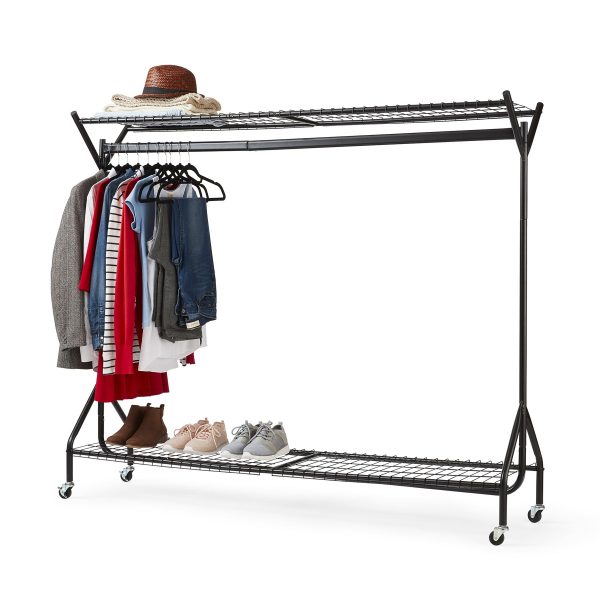 6ft long x 5ft Black Heavy Duty Hanging Clothes Garment Rail with Shoe Rack Shelf and Hat Stand - Image 4