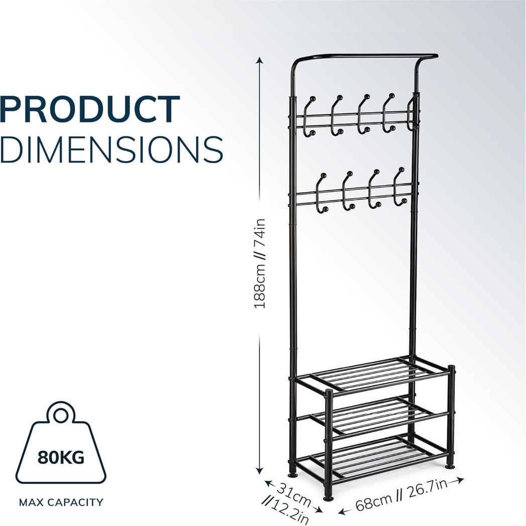 Multi Purpose Stand 18 Hooks For Clothes Shoes Hats Bags - Black - Image 5