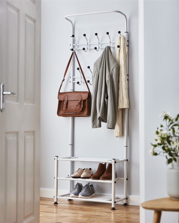 Multi Purpose Stand 18 Hooks For Clothes Shoes Hats Bags - White
