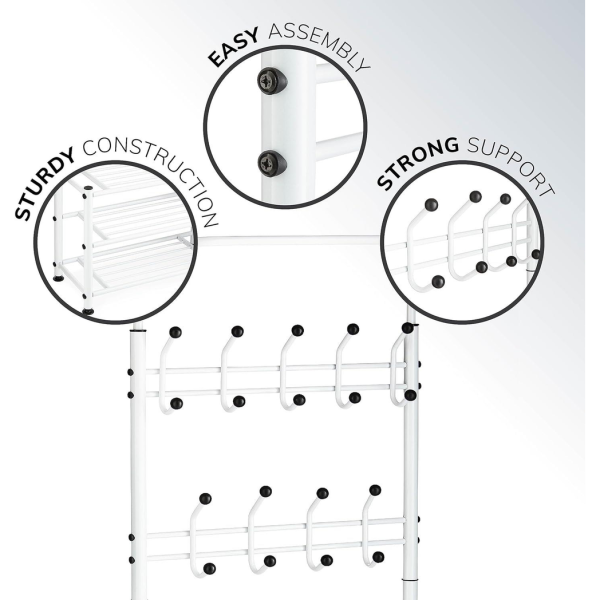 Multi Purpose Stand 18 Hooks For Clothes Shoes Hats Bags - White - Image 7