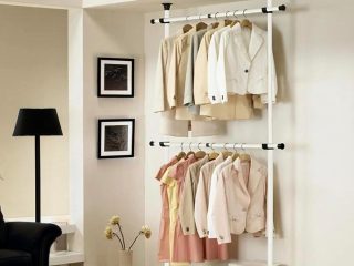 Telescopic Wardrobe Organiser Hanging Rail Clothes Rack Adjustable Storage Shelving