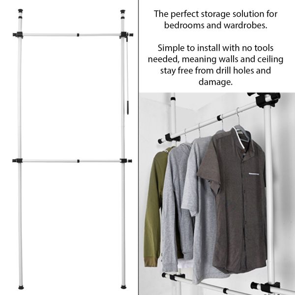 Telescopic Wardrobe Organiser Hanging Rail Clothes Rack Adjustable Storage Shelving - Image 4