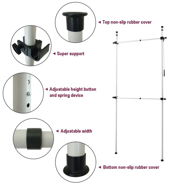 Telescopic Wardrobe Organiser Hanging Rail Clothes Rack Adjustable Storage Shelving - Image 2