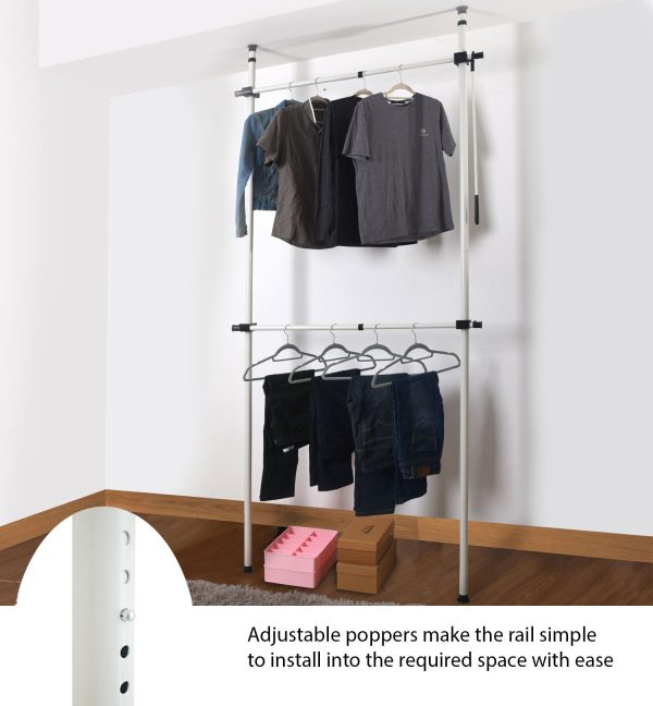 Telescopic Wardrobe Organiser Hanging Rail Clothes Rack Adjustable Storage Shelving - Image 5