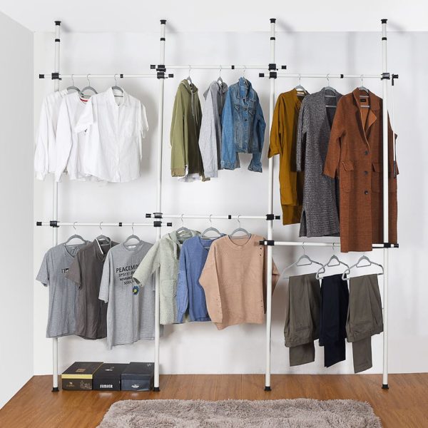 Triple Telescopic Wardrobe Organiser Hanging Rail Clothes Rack Adjustable Storage Shelving - Image 6